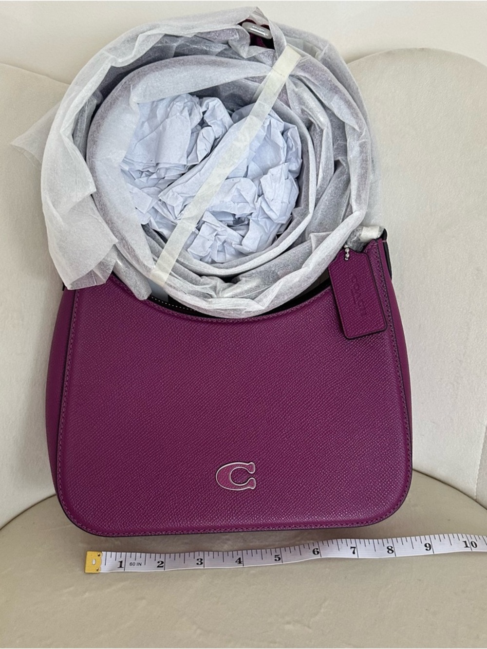 Coach Deep Plum Hobo Crossbody Bag Crossgrain Leather 3 Straps - Picture 7 of 12